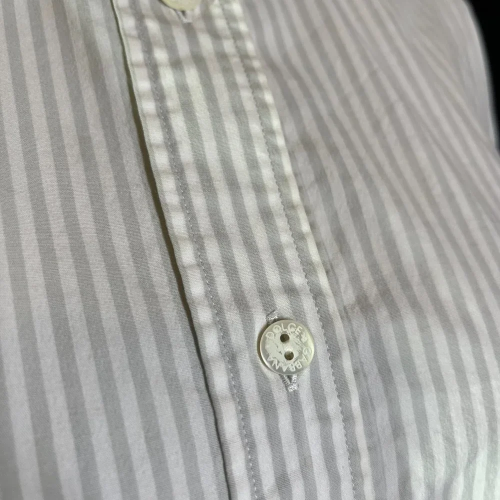 Dolce & Gabbana Size 48 Grey Striped Long Sleeve Button-Up Shirt Stretchy *Flaw - Picture 6 of 15